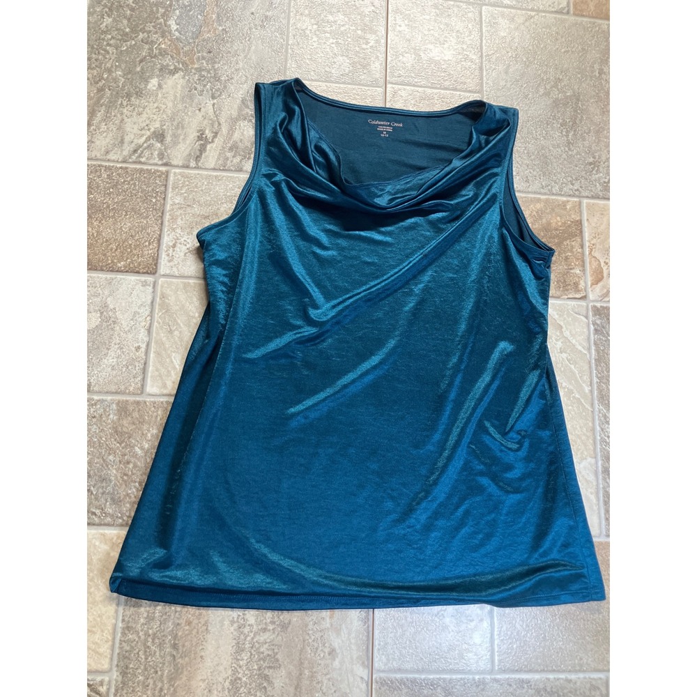 Coldwater‎ Creek Teal Blue Cowl Neck Sleeveless Top M 10-12 Polyester